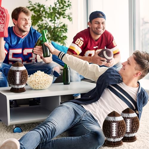 Fourluoo 3Pcs Football Party Decorations Large Football Honeycomb Centerpieces 3D Ball Table Decor Sports Ball Paper Honey...