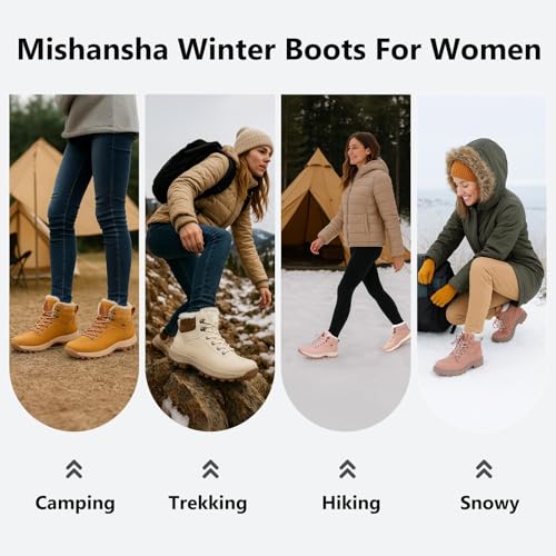 Mishansha Snow Boots for Women – Waterproof Winter Hiking Boots with Warm Fur Lining, Anti-Slip Sole, Insulated Outdoor Co...