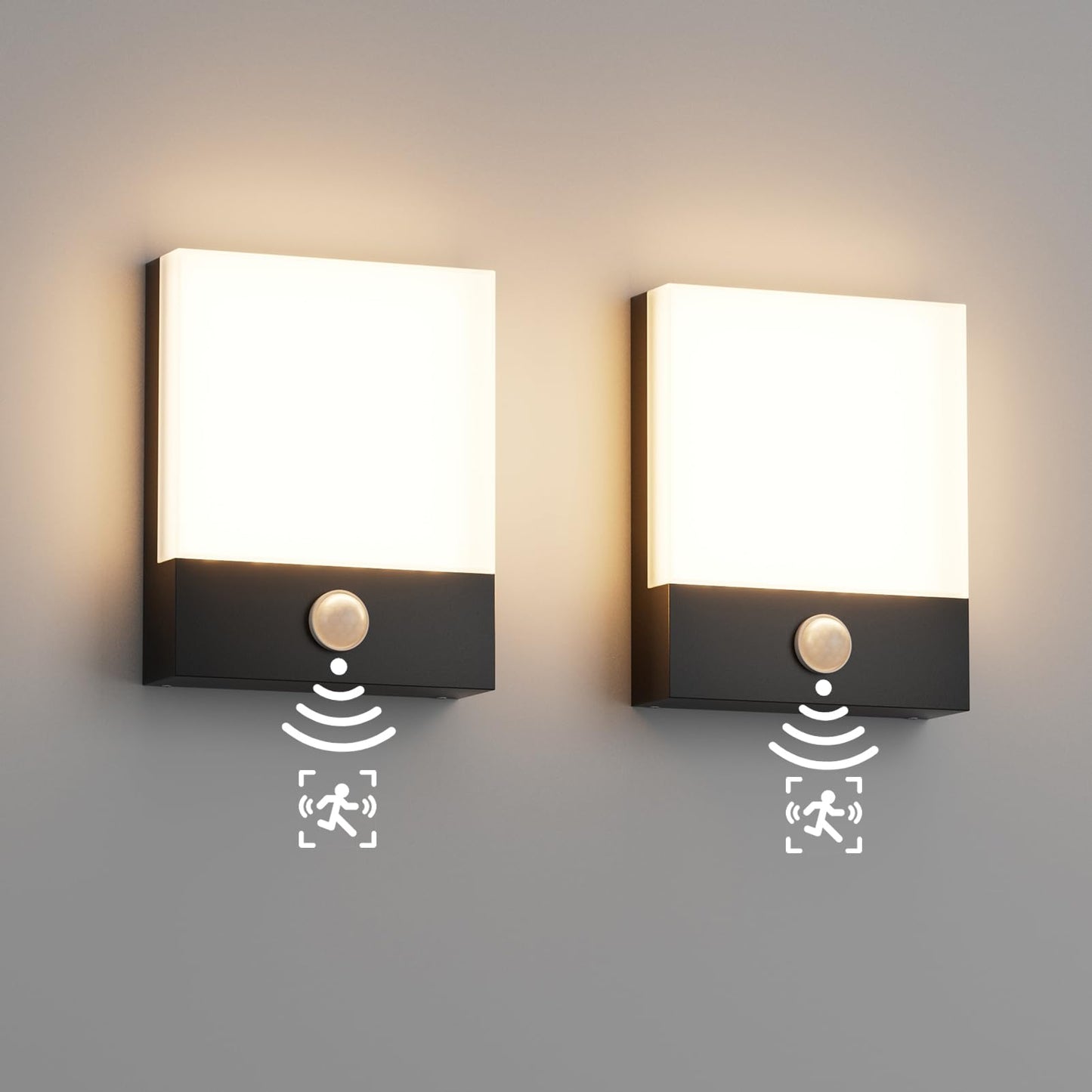 Aoceley 2-Pack Modern Outdoor Led Wall Light with Motion Sensor,24W 3000K Wall Porch & Patio Lighting,IP65 Waterproof Hardwired Exterior Aluminum Wall Lamp for House Yard Hallway Garden Garage(Black)