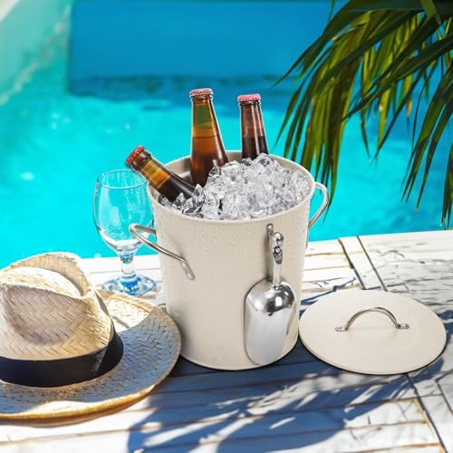 YOUEON 4L Ice Bucket with Scoop and Lid, Double Walled Insulated Wine Bucket Chiller with Carry Handles, Beverage Tub for ...