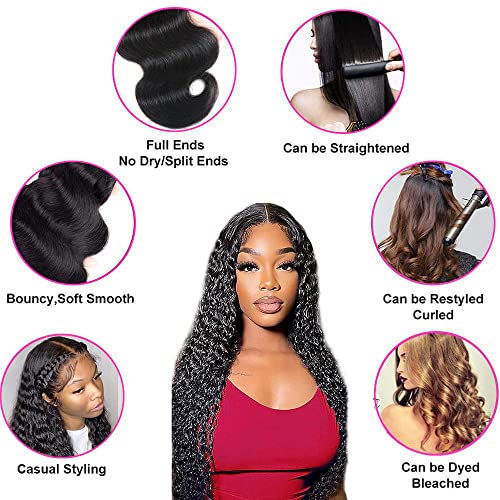 U Part Wigs Human Hair for Black Women Deep Wave Human Hair Brazilian Hair Full Head Clip in Half Wig V Part Glueless Wigs Human Hair Pre Plucked U Shape Wigs (Natural Black, 18 inch)