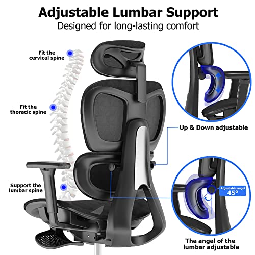 PatioMage Ergonomic Office Chair, Big and Tall Desk Chair with Adjustable Lumbar Support & Seat Depth, High Back Computer ...