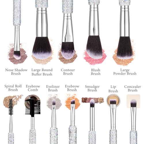 Nuogo 13 Pcs Rhinestone Makeup Brushes Set 12 Bling Crystal Professional Face Cosmetics Blending Liquid Foundation Powder ...