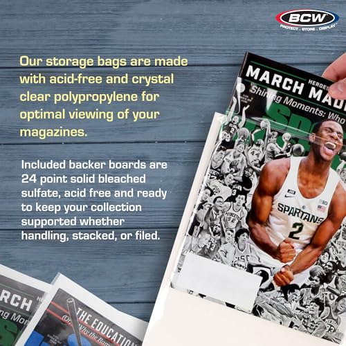 BCW Magazine Bags and Boards ? (100 Pack) | Premade Non-Resealable Magazine Protectors | Standard Size 8 ¨ú" x 11 ¨û" | Magazine Sleeves and Boards Pre-Loaded for Storage and Display