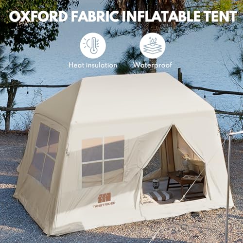 Inflatable Tents for Camping, Blow Up Tent with Hand Pump, 3-4 Person Air Glamping Tent with Canopy, Easy Setup 4 Season W...