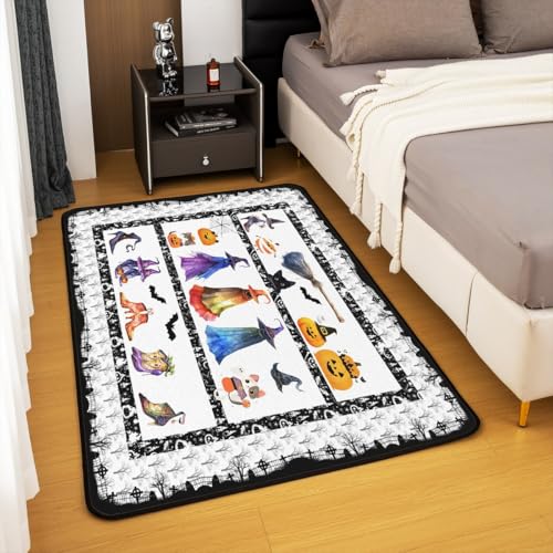 Happy Halloween Area Rug 3'x5',Witch Pumpkin Lantern Decor Non Shedding Rug for Kids Teen Adults,Gothic Style Cartoon Decorative Carpet for Playroom Bedroom Dining Room