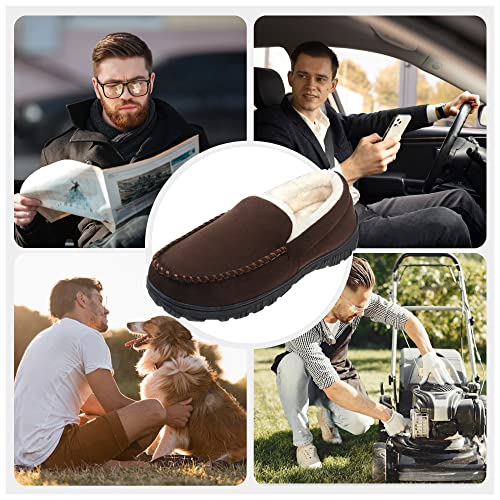Lulex Moccasins for Men House Slippers Indoor Outdoor Plush Mens Bedroom Shoes with Hard Sole