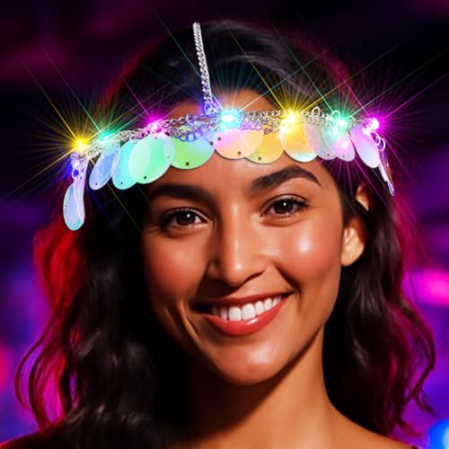 Sixexey Light Up Colorful Mermaid Headband LED Ocean Sequin Hair Accessories for Women