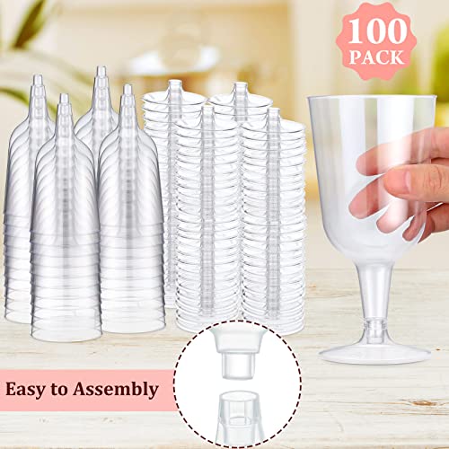 Meanplan 100 Pcs Plastic Wine Glasses with Stem 6oz Plastic Wine Cups for Parties Disposable Stackable, Wedding Picnics(Si...