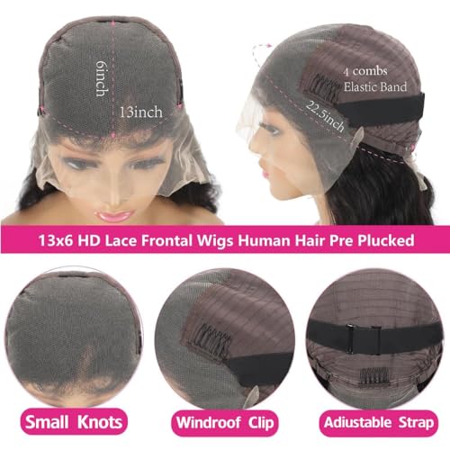 Short Bob Wigs Human Hair 13x6 Straight Bob Lace Front Wig Human Hair 200 Density 16 Inch Transparent Hd Lace Frontal Bob Glueless Wigs Pre Plucked Cut with Baby Hair Natural Black Color for Women