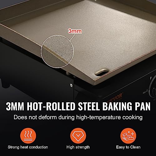 VEVOR Griddle, 16.9" Heavy Duty Manual Flat Top Griddle, Countertop Gas Grill with Non-Stick Cooking Plate, Steel Propane ...