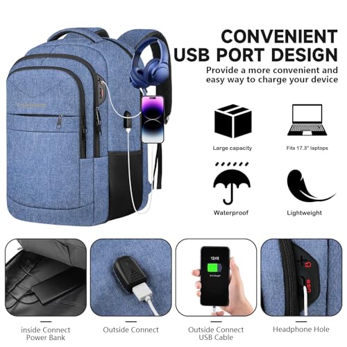 Lapsouno Extra Large Travel Backpack, TSA Laptop Backpack, 17 inch Bag with USB Port, 40L Carry on College School Computer...