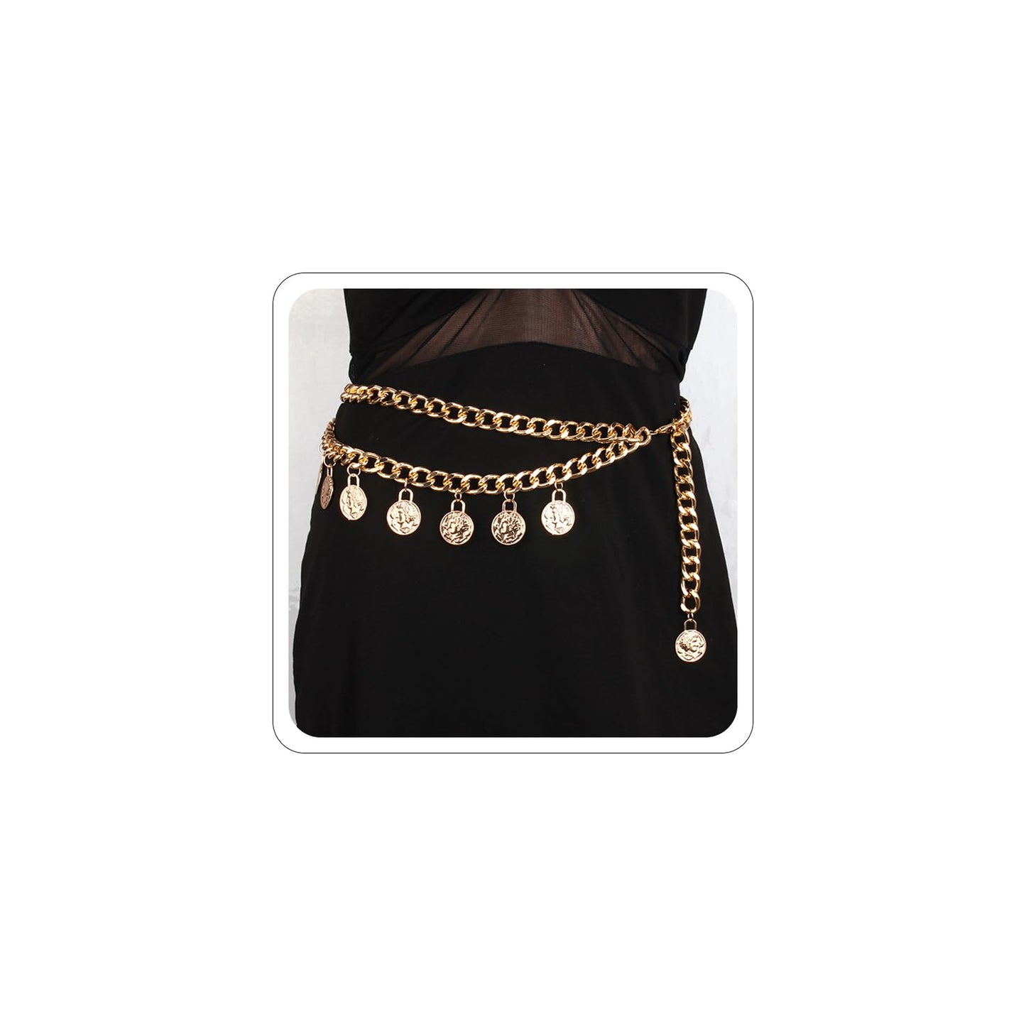 Pirate Waist Chain Gold Chain Belt for Dress Women Renaissance Costume Halloween Jewelry Coin Pearl Sunflower Waist Chain Beach