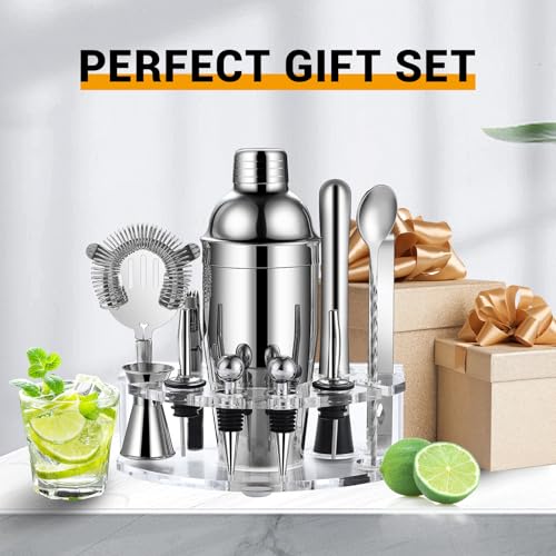 Bartender Kit Cocktail Shaker Set, Stainless Steel Cocktail Kit with 12 Piece Bar Accessories, 25oz Shaker Bar Set Drink M...