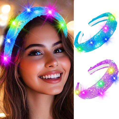 Woeoe Light Up Sequin Headband Sparkly Wide Mermaid Hair Accessories for Women