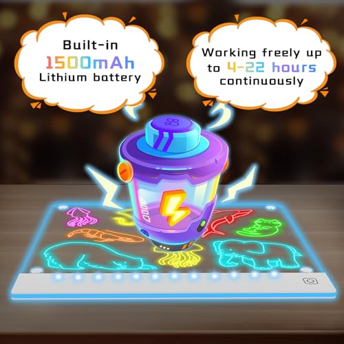 Rechargeable LED Drawing Board for Kids with 7 Colors, Magnetic LED Note Lumi Board with 4 Magnets and Invisible Stand, Li...
