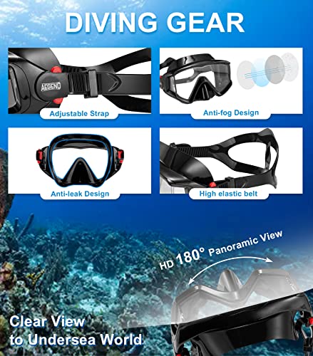 Aegend Snorkeling Gear for Adults Youth Kids, Dry Snorkel Set Panoramic View Enhanced Anti-Leak and Anti-Fog Technology, A...