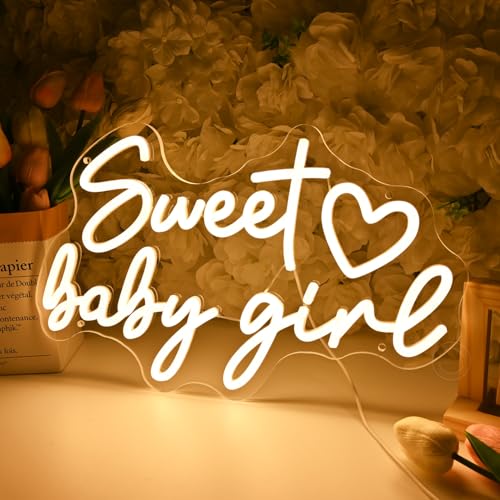 Britrio Sweet Baby Girl Neon Sign for Baby Shower Girl 1st Birthday Party Supplies Decoration Photo Backdrop Banner Gift L...
