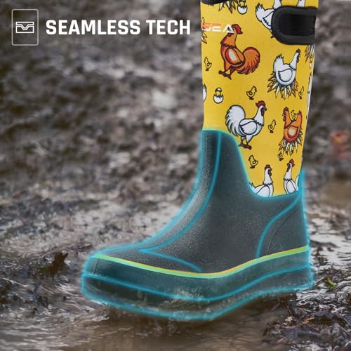 HISEA Women Mud Boots, Neoprene Rubber Garden Shoes Waterproof Mid Calf Rain Boots for Outdoor