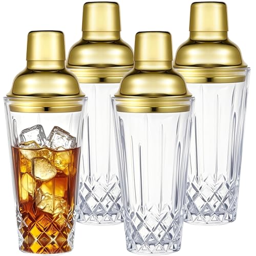 Honeydak 4 Pcs Glass Cocktail Shakers Martini Shakers with Stainless Steel Lids and Strainers Clear Drink Mixing Glass Pit...