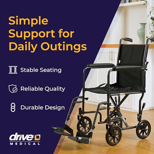 Drive Medical Lightweight Folding Transport Wheelchair - Reliable Mobility Support - Durable Steel Frame - Swing-Away Foot...