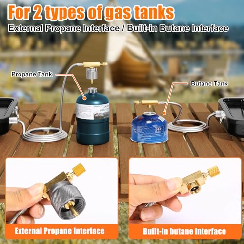 Hisencn Camping Stove,2 Burner Propane Stove,20000 BTU/h Camping Cooking set Includes Frying Pan,Kettle and Pot,Adjustable...