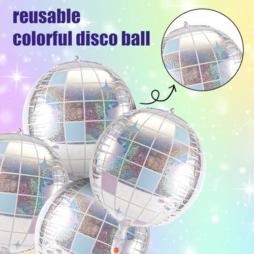 4pcs Big Disco Ball Balloons, Disco Ball Ballons Decorations Big Disco Ball Balloons Mirror Ball Balloons for 70s Baby Sho...