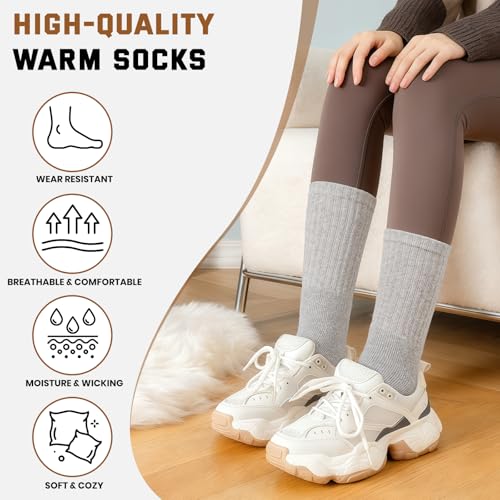 Pleneal Merino Wool Hiking Socks for Men, Thick Thermal Warm Winter Crew Boot Cushion Wicking Socks 5 Pairs for Cold Weather