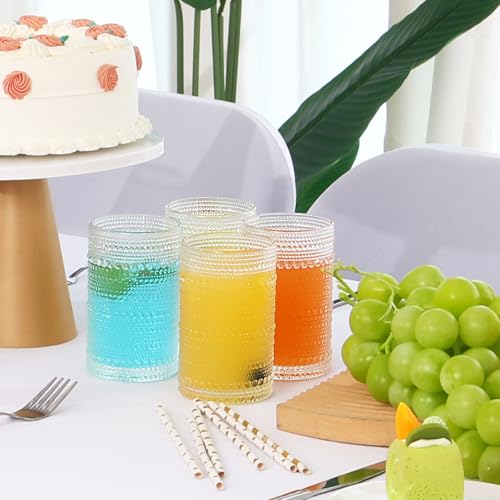 Moretoes Hobnail Drinking Glasses Set of 12,12 Oz Highball Glasses Clear Embossed Boho Water Glass Cups Kitchen Bar Tumble...