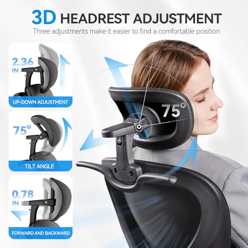 Freepub Ergonomic Office Chair with Headrest 3D, Mesh Office Desk Chair with Adjustable Lumbar Support, Computer Chair wit...