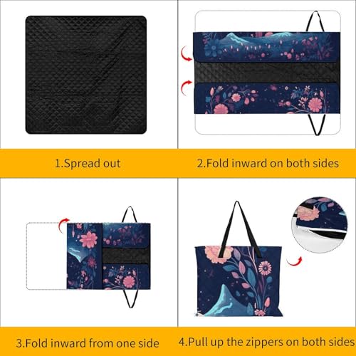 Starry Night Alpaca Picnic Blankets Waterproof Blanket Outdoor Beach Blanket with Tote Bag Design, Foldable Picnic Mat for...
