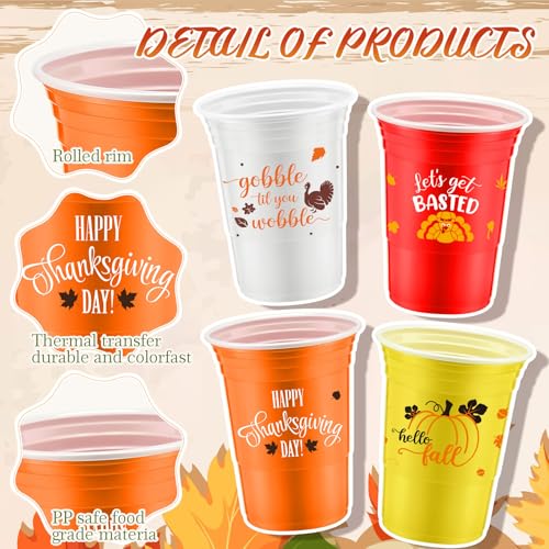 Uiifan 60 Pcs Thanksgiving Plastic Cups 16 oz Disposable Fall Party Cup Friendsgiving Plastic Stadium Cups Turkey Pumpkin ...