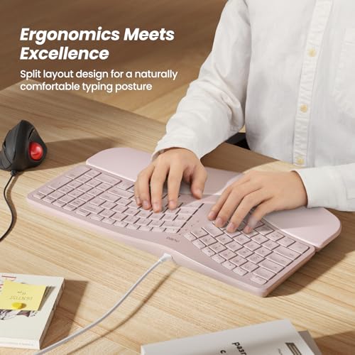 Nulea RT05C Wired Ergonomic Keyboard, Split Keyboard with Cushioned Wrist Rest, Adjustable Tilt Legs, Plug and Play, USB C...