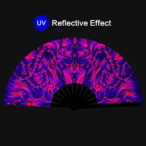 Raveahem UV Glow Rave Fan, Bamboo Folding Clack Hand Fans Foldable for Men Women, Boots on the Ground Poping Fan for EDM F...