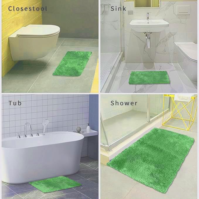 FIFU Bathroom Rugs 17" W x 24" L, Bath Mat for Bathroom, Bedroom, Laundry Room & Kitchen, Non-Slip Rubber Latex Backing, Extra Soft and Absorbent Microfiber Carpet, Machine Washable Rug, Green