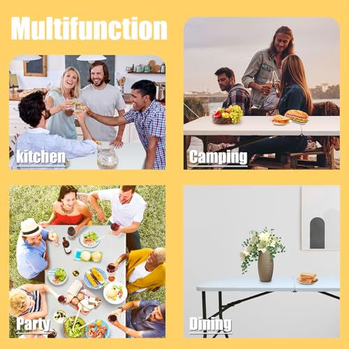 YDY+YQY Folding Table 5ft, Plastic Heavy Duty Fold in Half Table Portable Height Adjustable with HDPE Top for Indoor Outdo...