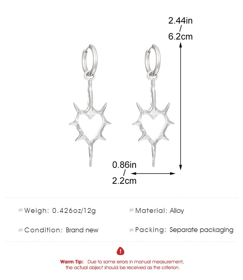 Gothic Punk Heart Shape Spike Earrings Huggie Hoop Earrings Halloween Christmas New Year Goth Jewelry Gift for Women-Style A