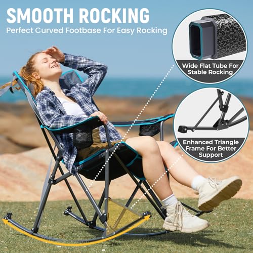 FUNDANGO Oversized Rocking Camping Chair for Adults, Portable Folding Lawn Chairs for Outside with Pillows, Wide Armrest, ...