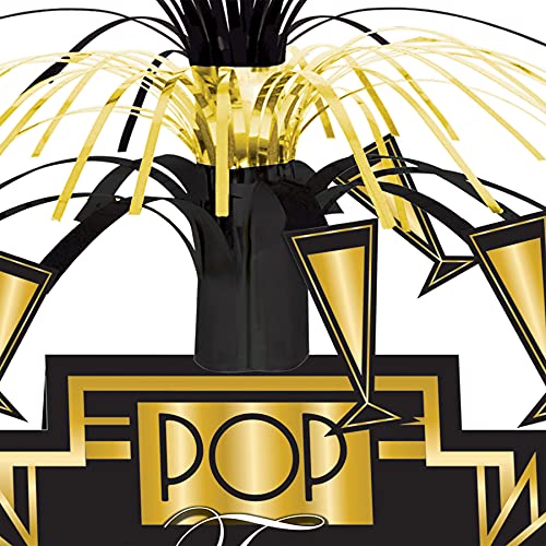 Beistle Pop Fizz Cheers Centerpieces – 2-Pack Art Deco Table Decorations in Black and Gold for Roaring Twenties Parties, N...