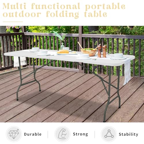 Set of 2 Folding Table 6 FT Lightweight Camping Table Portable Plastic Rectangular Outdoor Dining Table Steel Legs Fold-i...