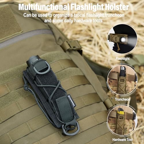 OneTigris Flashlight Holster Molle Flashlight Holder for Belt Tactical Pouch for Torch Linear Hand Tool with Open-top MOLL...