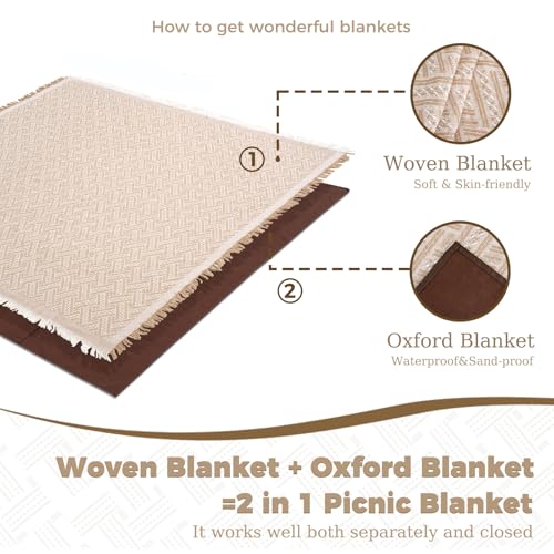 Genovega 2 in 1 Extra Large Outdoor Picnic Blanket Waterproof Woven Boho Mat Giant Beach Towel Travel Essential Yoga Acces...