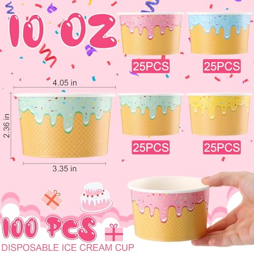 Ninehaoou 100 Pcs Ice Cream Cups Bulk Paper Disposable Dessert Bowls Ice Cream Bowls Paper Dessert Cups Sundae Soup Yogurt...