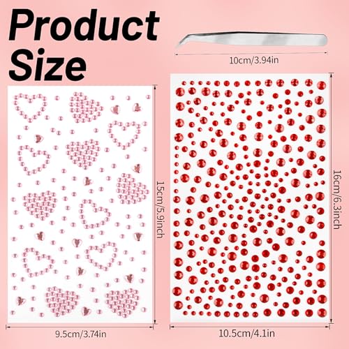Doneace Heart Rhinestones Self Adhesive Face Gems Stickers, Hair Gems Face Jewels Festival Essentials Rave Accessories Rhi...
