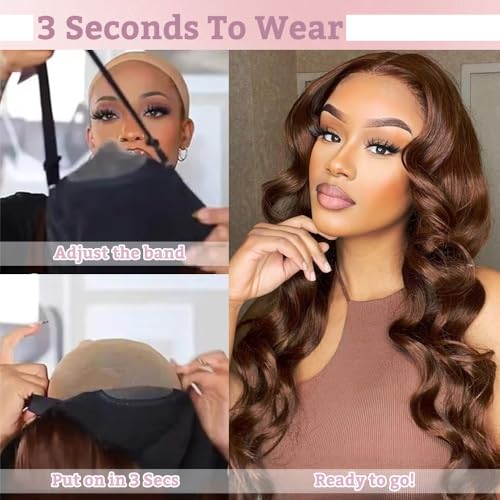32 Inch Chocolate Brown Lace Front Wig Human Hair 9x6 Brown Glueless Wigs Human Hair Pre Plucked Pre Cut 220 Density Wear and Go Glueless Wig with Baby Hair Brown Body Wave Wig for Women Brown Wig