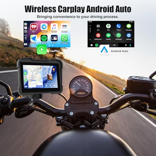 Motorcycle GPS Navigation System with Wireless Carplay Android Auto 5" Moto CarPlay Screen with Dual Bluetooth, Navigatio...