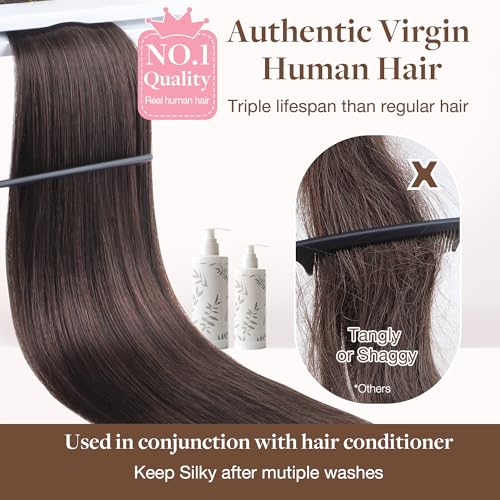 GOO GOO Genius Sew In Remy Weft Hair Extensions, 4/26/4 Balayage Chocolate Brown to Honey Blonde 20inch 60g, Hand Tied