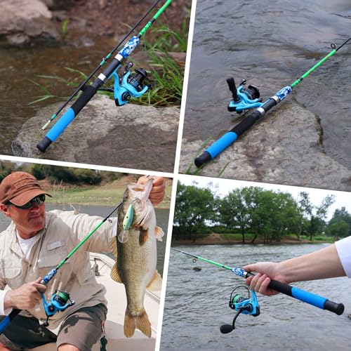 Sougayilang Spinning Reel and 2-Piece Fishing Rod Combo, Durable Graphite & Fiberglass Rod, Split-Grip Cork Handle,Right/L...