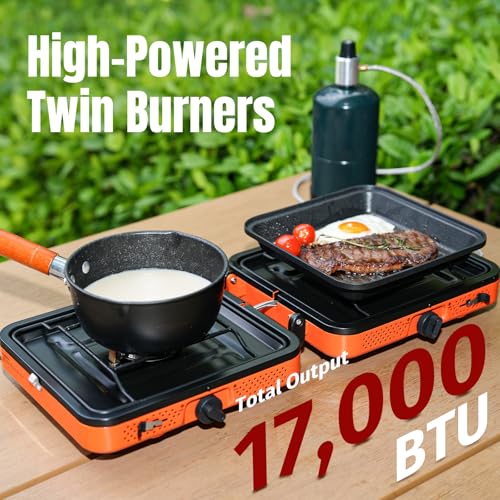 SHINESTAR Portable Camping Stove with Carrying Bag, 17000 BTU 2 Burner Propane Stove, Foldable Camp Stove for Camping, Out...