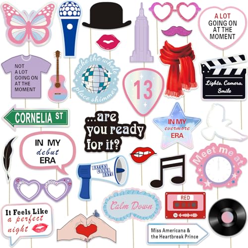 31pcs ERAS Party Photo Booth Props, Signs for Era Backdrop and Selfie Station, Bachelorette Backdrop, Concert Birthday Par...